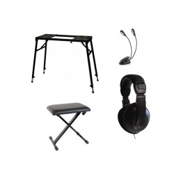 PACK PROMO Stand table + Banquette en croix + Lampe pupitre clip + casque