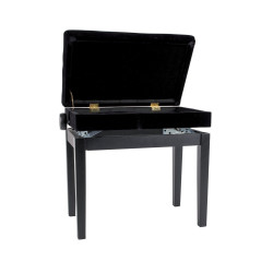 Banquette piano deluxe Noir Mat Velours Noir Casier à Musique