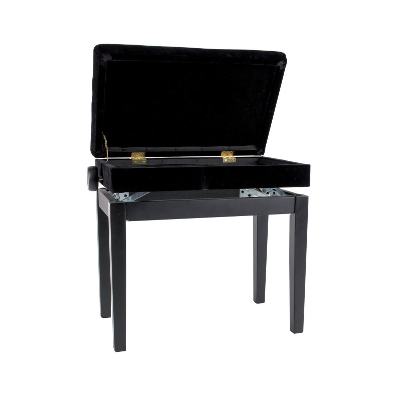 Banquette piano deluxe Noir Mat Velours Noir Casier à Musique