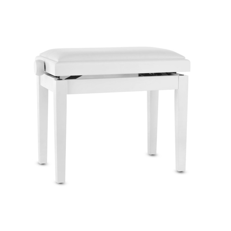 Banquette Blanc Brillant Réglable Deluxe, Assise en Vinyle pour Piano