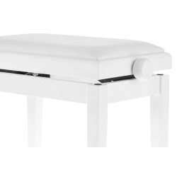 Banquette Blanc Brillant Réglable Deluxe, Assise en Vinyle pour Piano