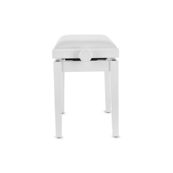 Banquette Blanc Brillant Réglable Deluxe, Assise en Vinyle pour Piano