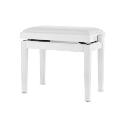 Banquette Blanc Brillant Réglable Deluxe, Assise en Vinyle pour Piano