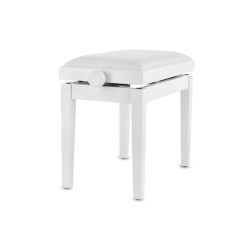 Banquette Blanc Brillant Réglable Deluxe, Assise en Vinyle pour Piano