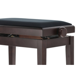 Banquette Palissandre mat Assise Velours Noir Deluxe Réglable pour Piano