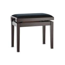 Banquette Palissandre mat Assise Velours Noir Deluxe Réglable pour Piano