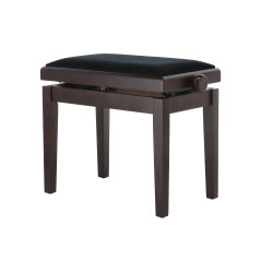 Banquette Palissandre mat Assise Velours Noir Deluxe Réglable pour Piano