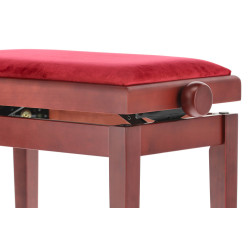 Banquette Acajou Mat Assise Velours Rouge Réglable pour Piano