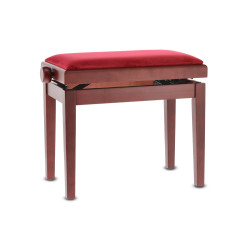 Banquette Acajou Mat Assise Velours Rouge Réglable pour Piano