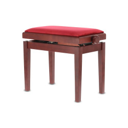 Banquette Acajou Mat Assise Velours Rouge Réglable pour Piano