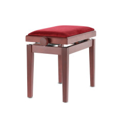 Banquette Acajou Mat Assise Velours Rouge Réglable pour Piano