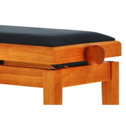 Banquette Erable Mat, Assise Velours Noir Deluxe Réglable Pour Piano