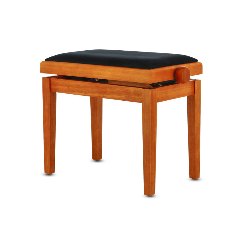 Banquette Erable Mat, Assise Velours Noir Deluxe Réglable Pour Piano